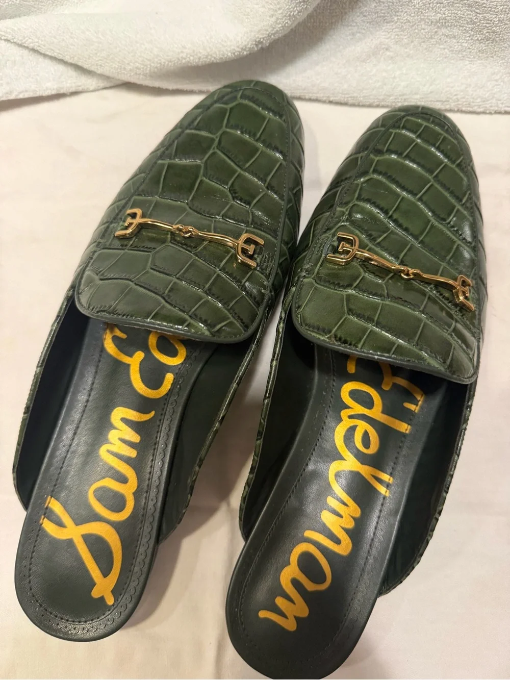 Sam Edelman "Linnie" Green Croc-Embossed Slide Mules with Gold Bit • worn twice! - Picture 3 of 7